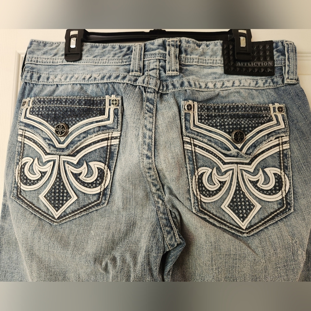 Affliction Mens Blake Blue Denim Jeans, Size 34x31